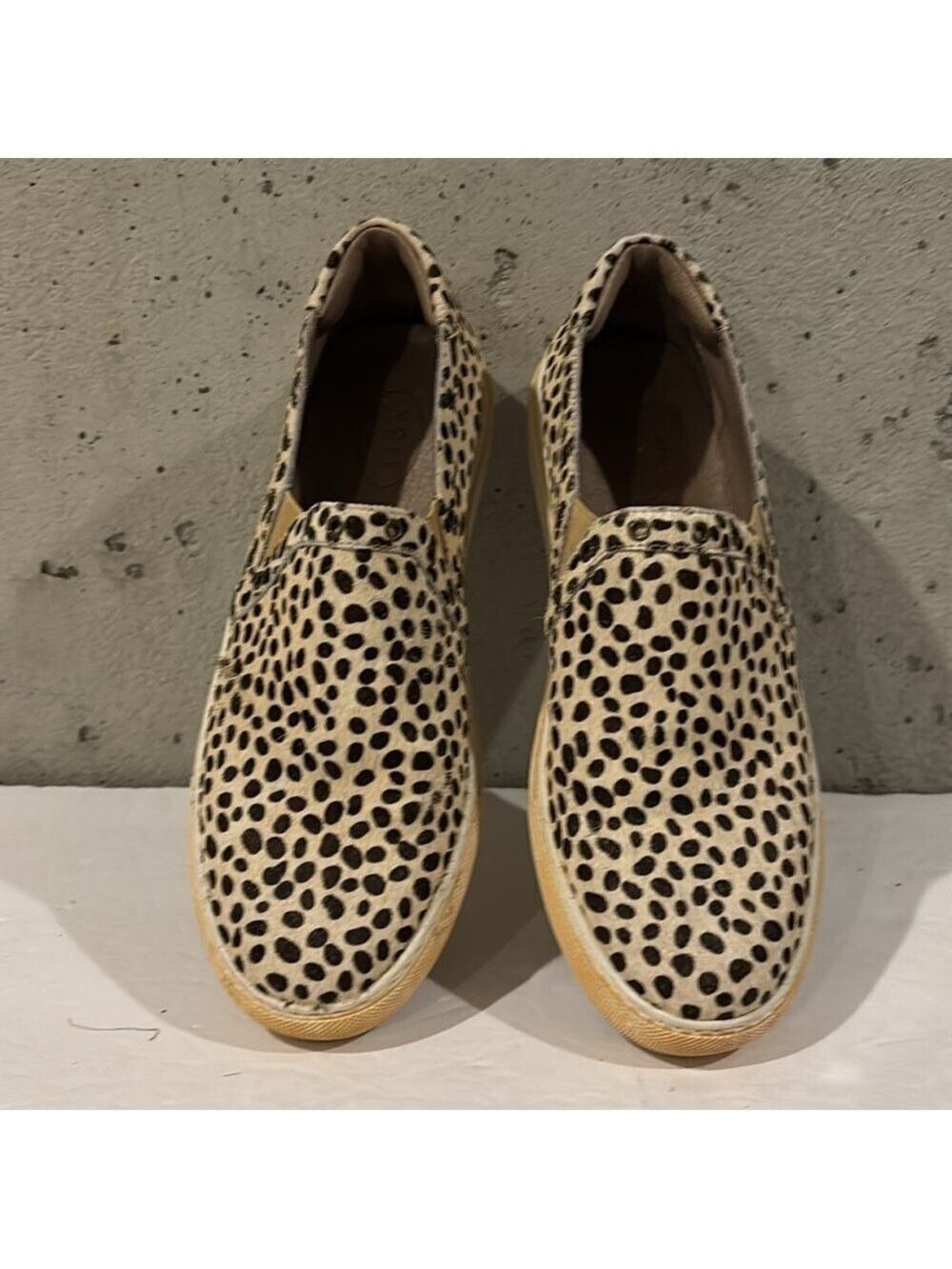 Chocolat Blu Tan and Black Leopard Print Calf Hair Slip On Sneakers -Sz 39 Euro